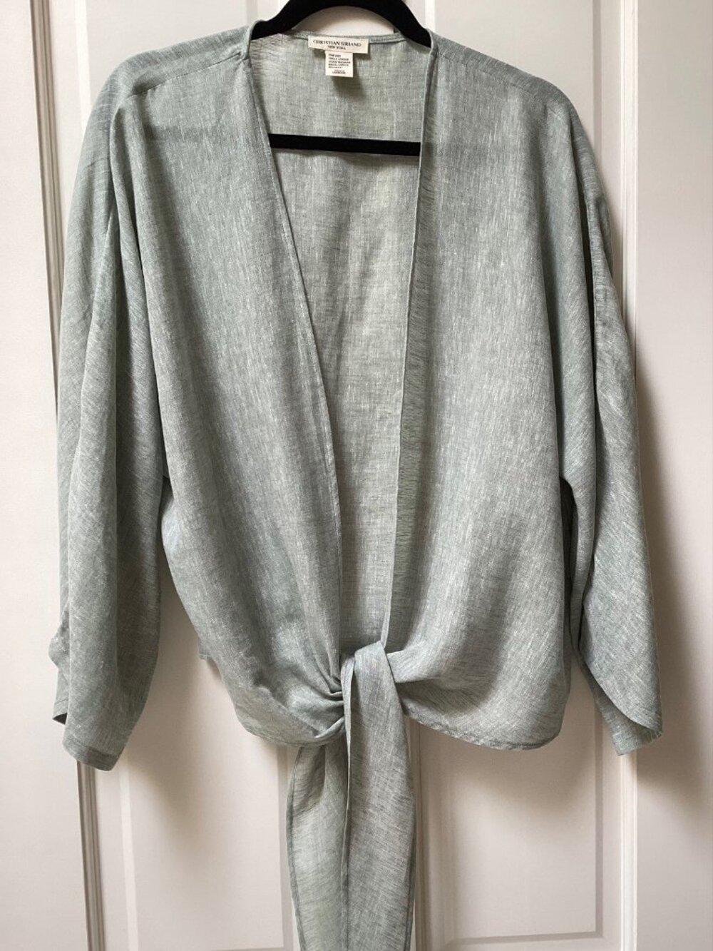 Christian Siriano green linen blend shrug, jacket, top one size